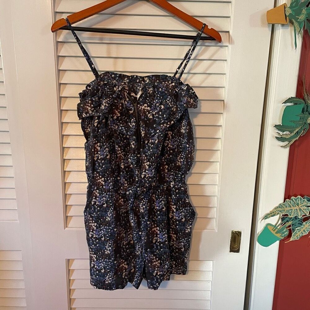 MADEWELL ELIOT | blue purple silk zipper front romper XS